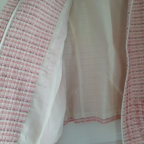 Apostrophe Pink Tweed Blazer Fringe Zipper Front Open Design Pockets Crop Size 6 - Picture 6 of 8